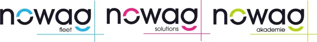 Nowag fleet, nowag solutions und nowag akademie Logos in einer Reihe
