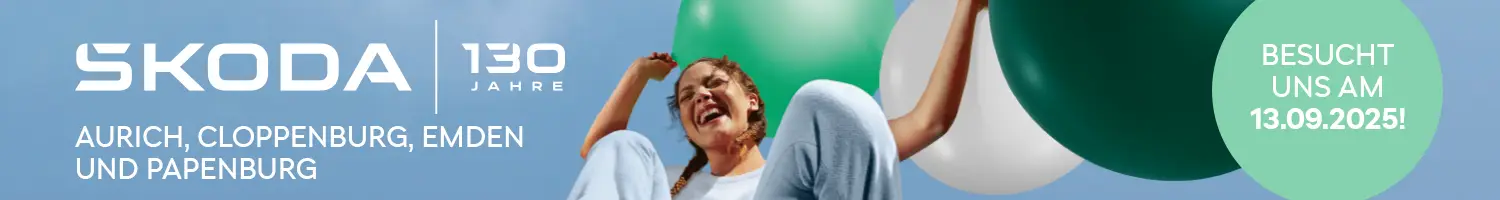 Werbung für den Aktionstag von Skoda am 13.09.2025. Frau mit bunten Ballons