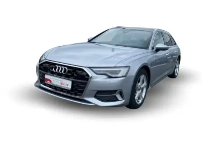Heckansicht eines freigestellten Audi A6 Avant, Lackierung Florettsilber Metallic