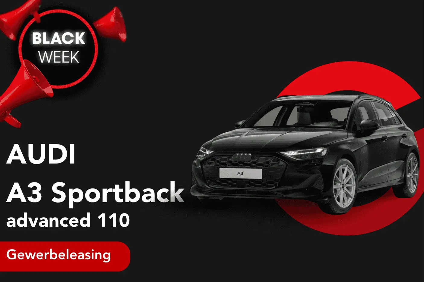 Angebotsbild zur Black Week für einen Audi A3 Sportback 110 Gewerbeleasing
