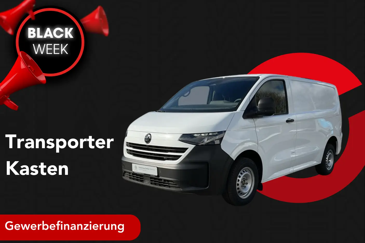 New Transporter in weiß Angebotsbild Gewerbefinanzierung Black Week