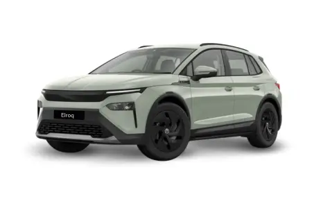 Škoda Elroq 50, Frontansicht in der Lackierung Timiano-Grün