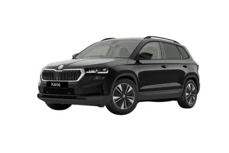 Frontansicht eines Karoq Balance in Black-Magic Perleffekt