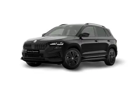 Frontansicht Skoda Karoq Sportline, Lackierung: : Black-Magic Perleffekt